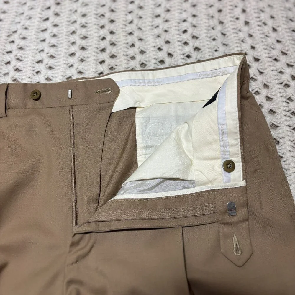 Ermenegildo Zegna Men's Wool Tan Brown Dress Pants Pleated Front Sz 36R‎ 36x32